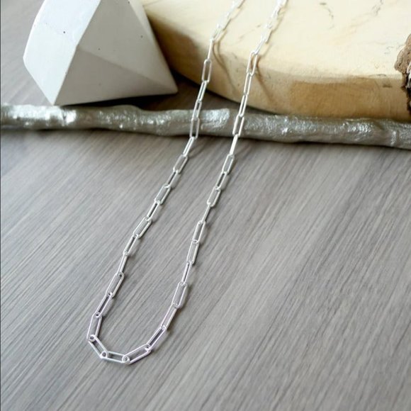 Mens 18K White Gold Paper Clip Chain Necklace Silver Jewelry 18 Karat 17